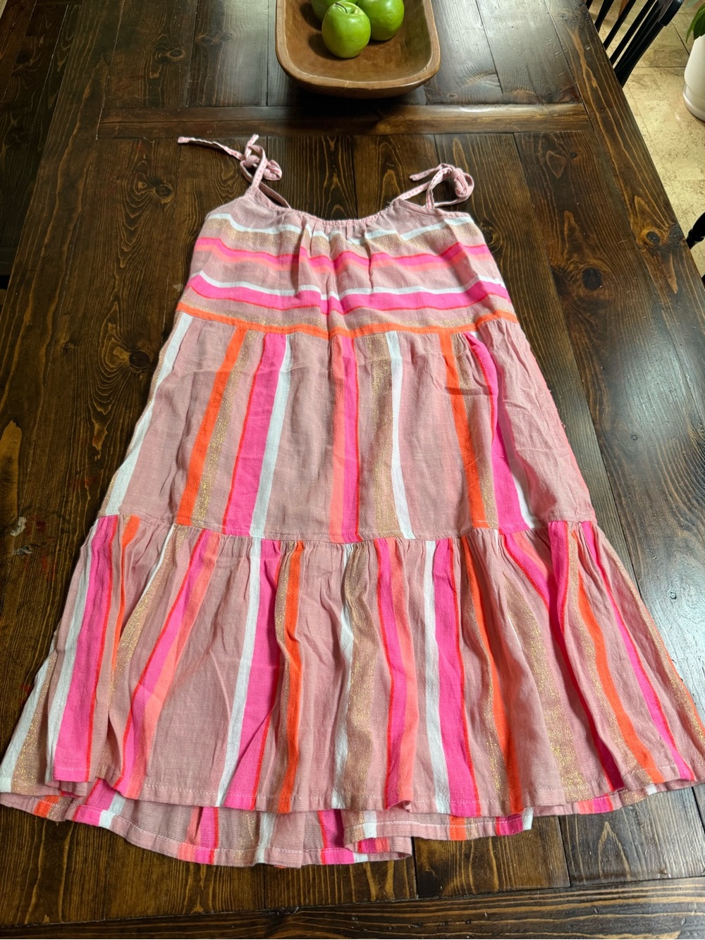 Lemlem Pink and Orange Striped Tie-Shoulder Tiered Sundress